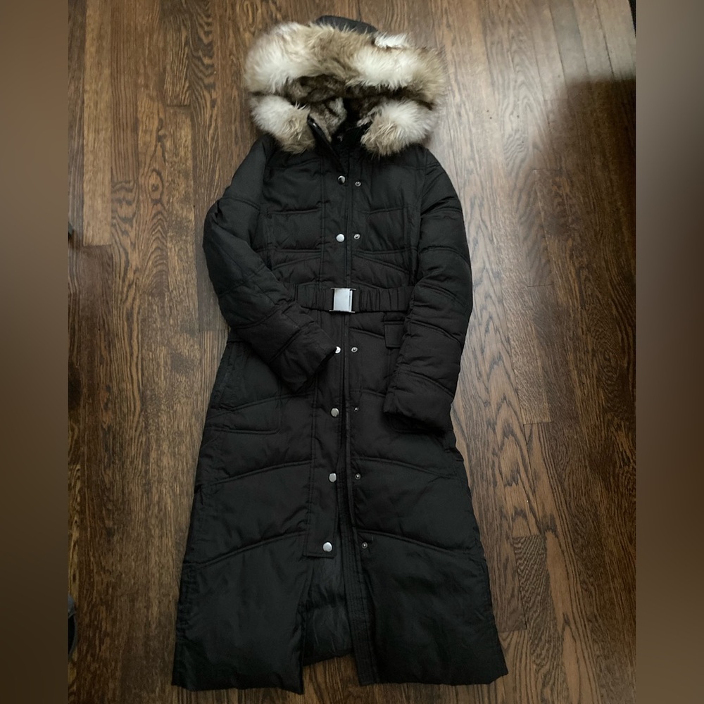 Victoria's Secret Black Puffer Coat with Fur Hood